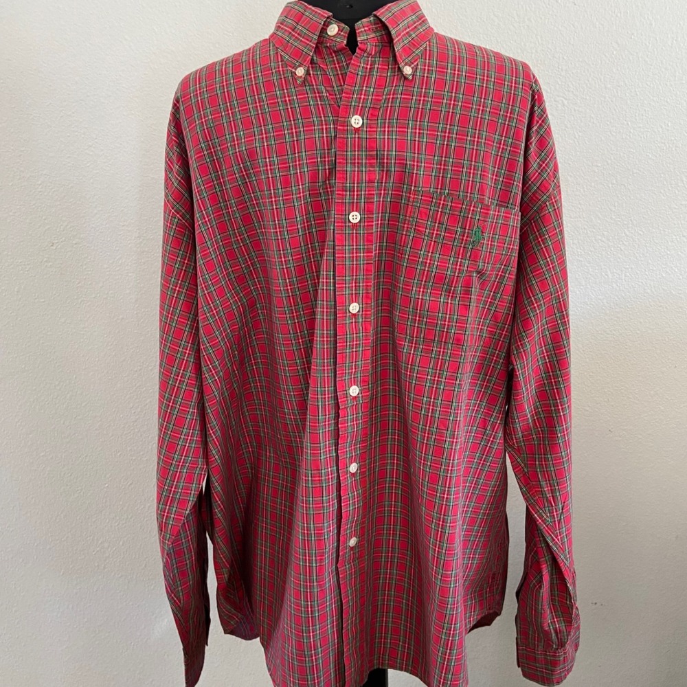 Ralph Lauren Bartlett Men's XL Red Green Plaid Button Down Shirt‎ Long Sleeve - Picture 2 of 7